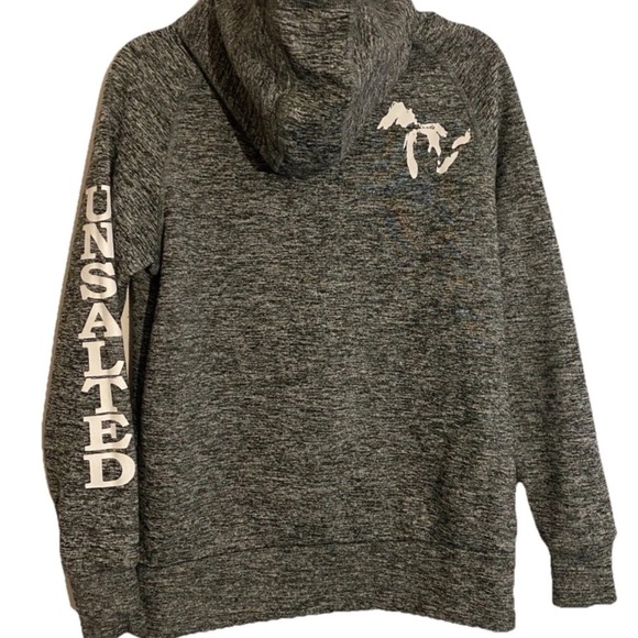 Great Lakes Unsalted Long Sleeve Hoodie Gray Size Small Unisex White Graphics - Picture 2 of 6